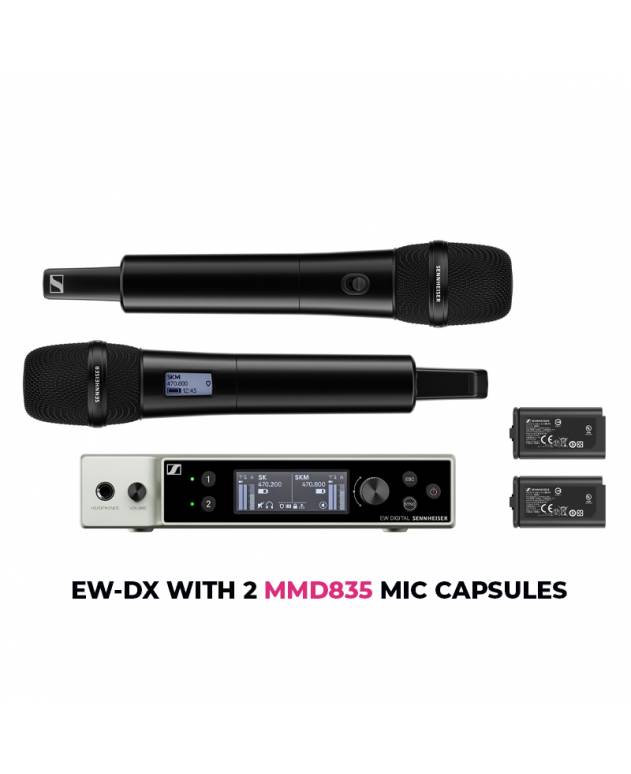 Sennheiser EW-DX 835-S SET Dual-Channel Digital Wireless System with 2 Handheld Mics & MMD835 Capsules