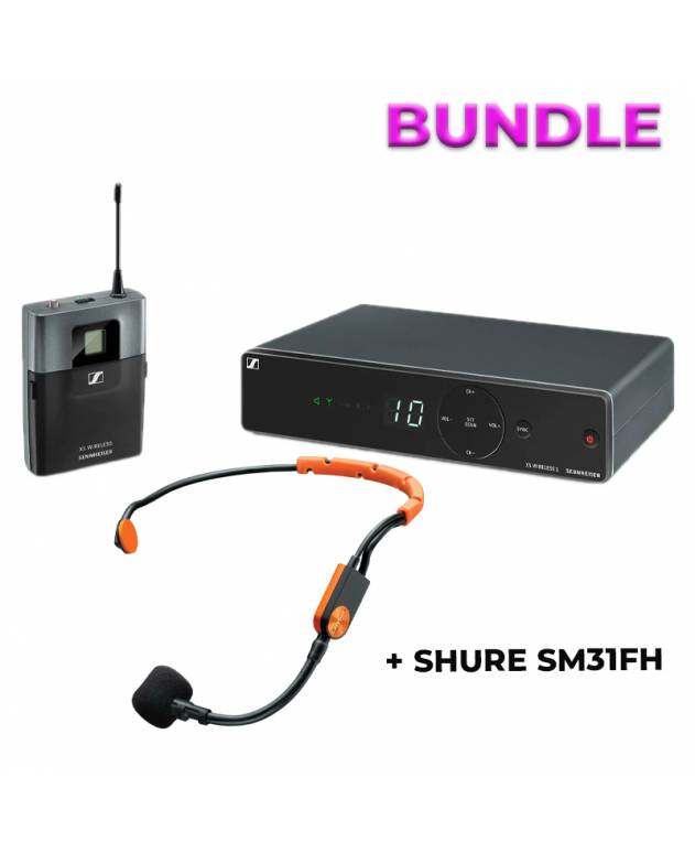 Sennheiser XSW1 Wireless Bodypack System + Shure SM31FH-TQG Fitness Headset (Bundle Set)